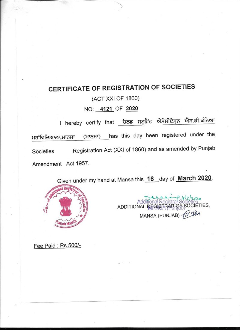 Certificate of Registration